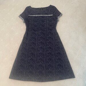 Ivanka Trump Chambray Blue Short Sleeves w-Fringe Trim Dress - Cotton Blend Sz 8